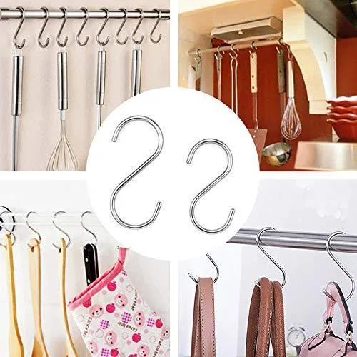 12 PCS S Shaped Hanging Hooks by AKIKO,Premium Stainless Steel Hanger Hooks for Kitchen, Office, Bathroom and Garden,2 Size