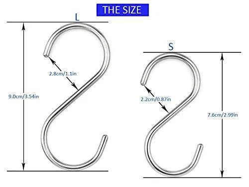 12 PCS S Shaped Hanging Hooks by AKIKO,Premium Stainless Steel Hanger Hooks for Kitchen, Office, Bathroom and Garden,2 Size