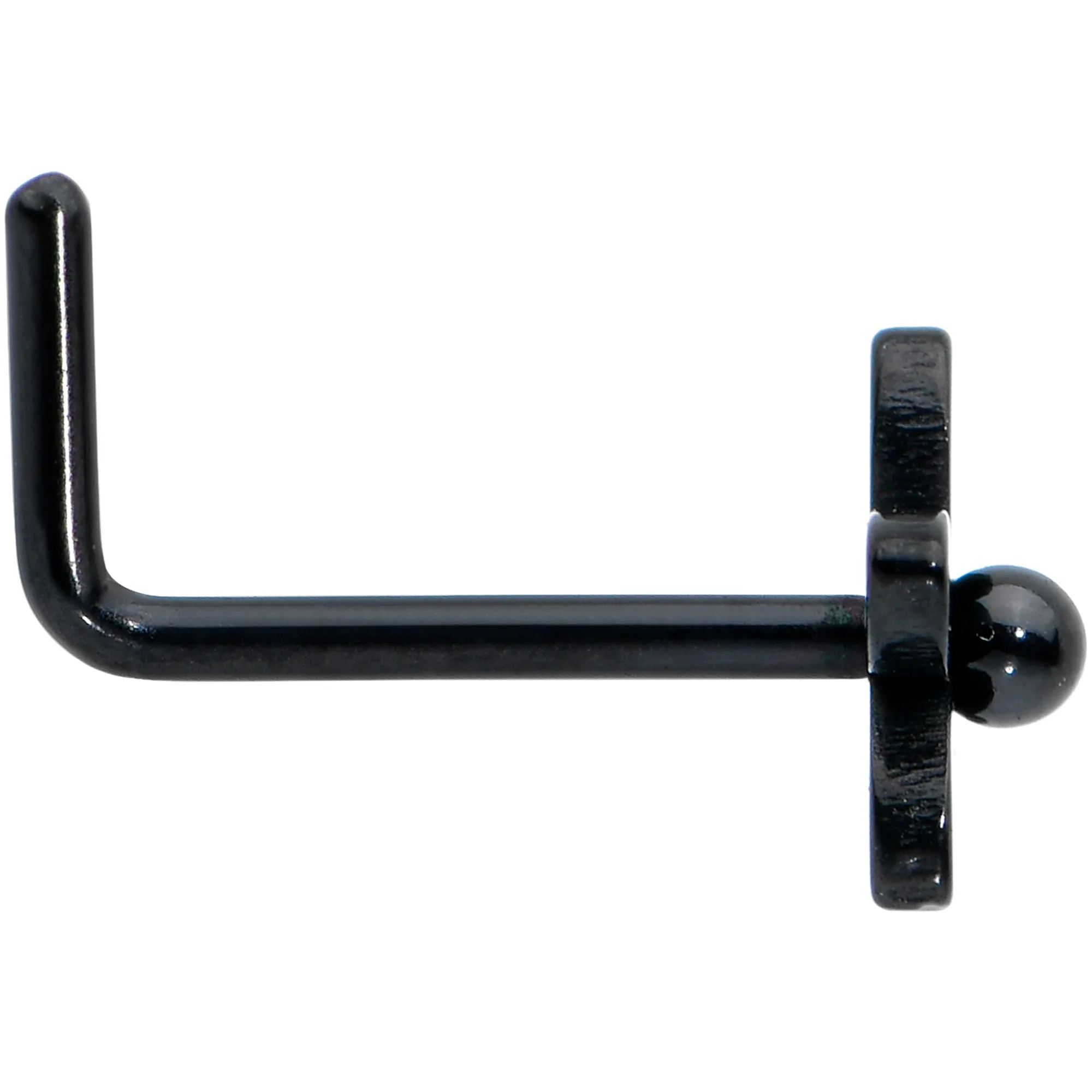 20 Gauge 1/4 Black Loop Petal Flower L Shape Nose Ring