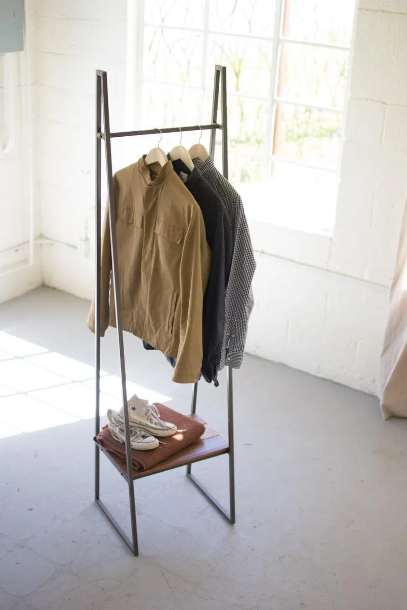 A-Frame Metal Rack with Lower Wood Shelf