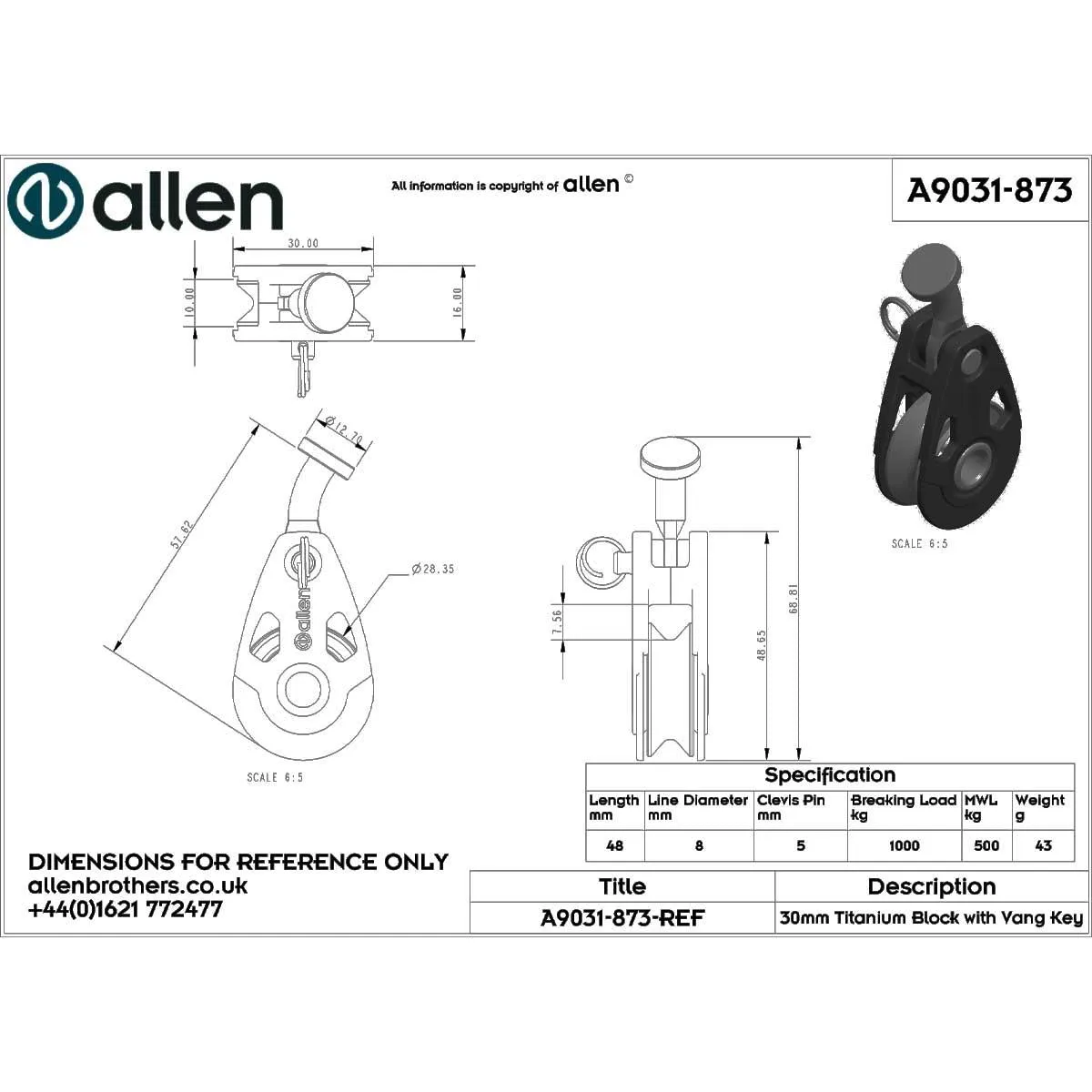 Allen 30mm Titan Ilca Vang Block with Key