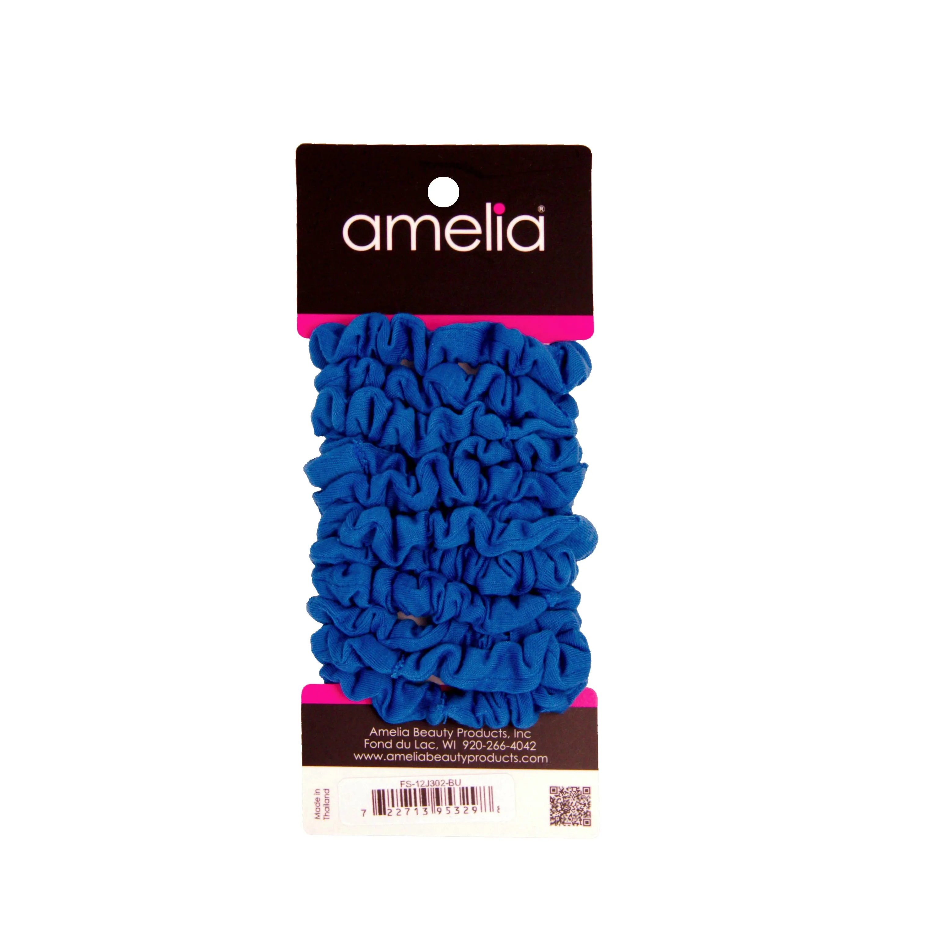 Amelia Beauty, Blue Jersey Scrunchies, 2.25in Diameter, Gentle on Hair, Strong Hold, No Snag, No Dents or Creases. 12 Pack
