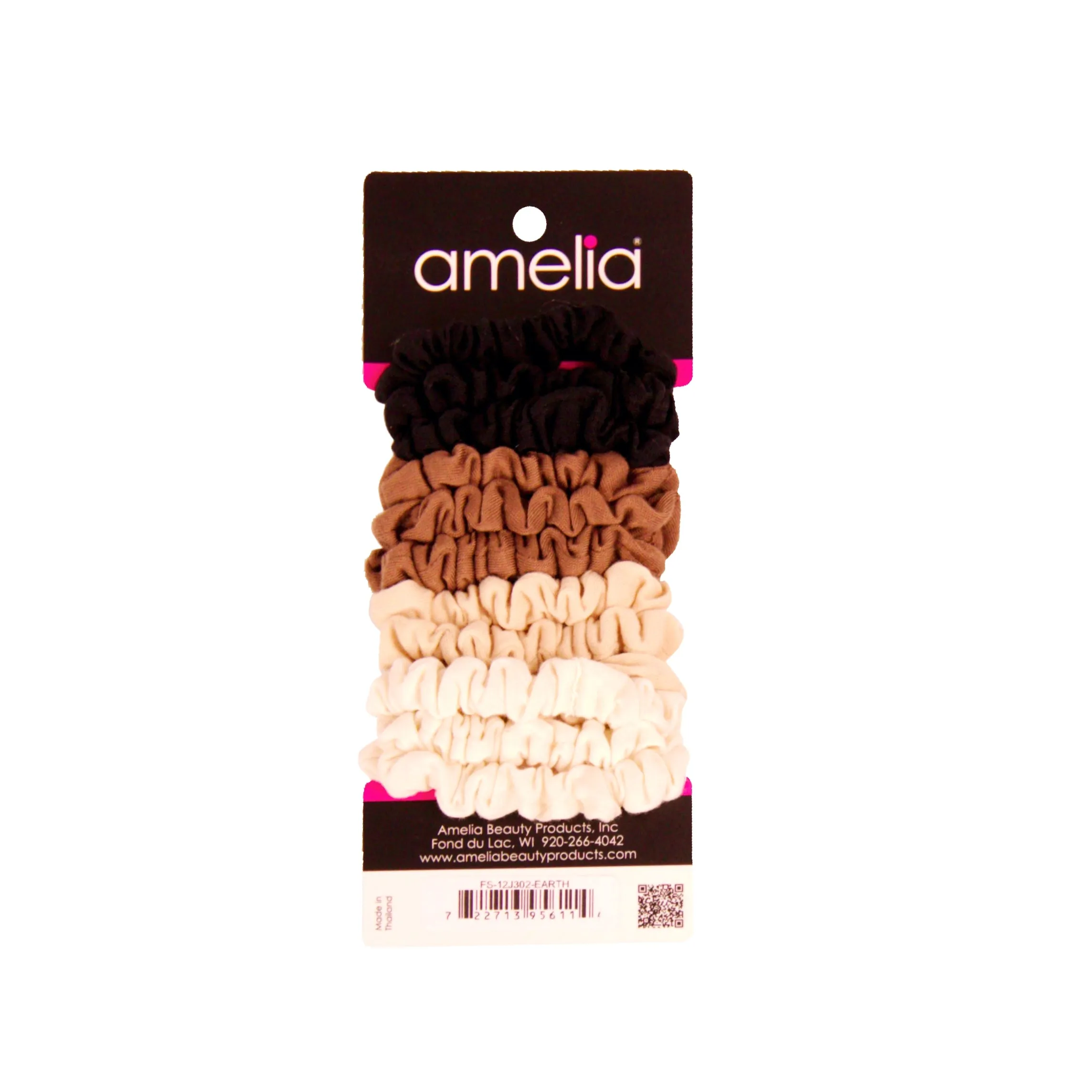 Amelia Beauty, Earth Mix Jersey Scrunchies, 2.25in Diameter, Gentle on Hair, Strong Hold, No Snag, No Dents or Creases. 12 Pack