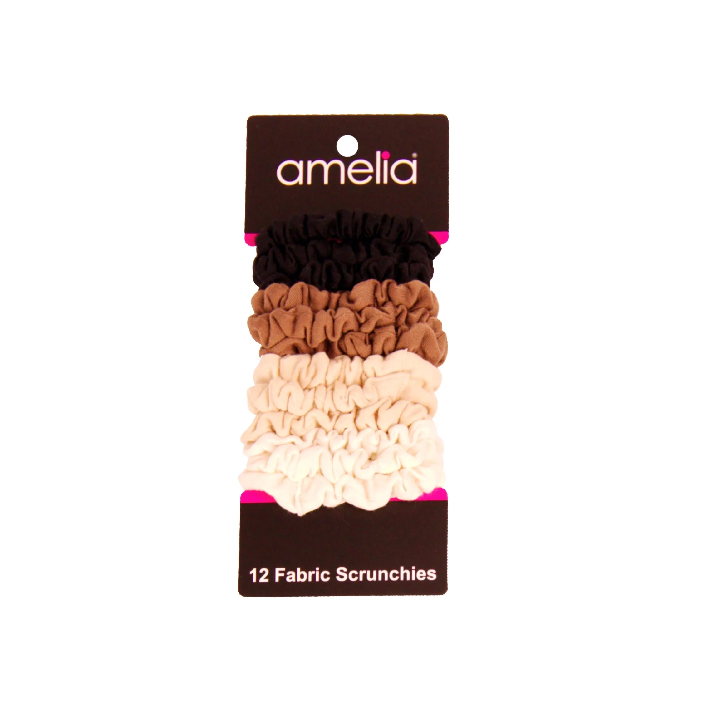 Amelia Beauty, Earth Mix Jersey Scrunchies, 2.25in Diameter, Gentle on Hair, Strong Hold, No Snag, No Dents or Creases. 12 Pack