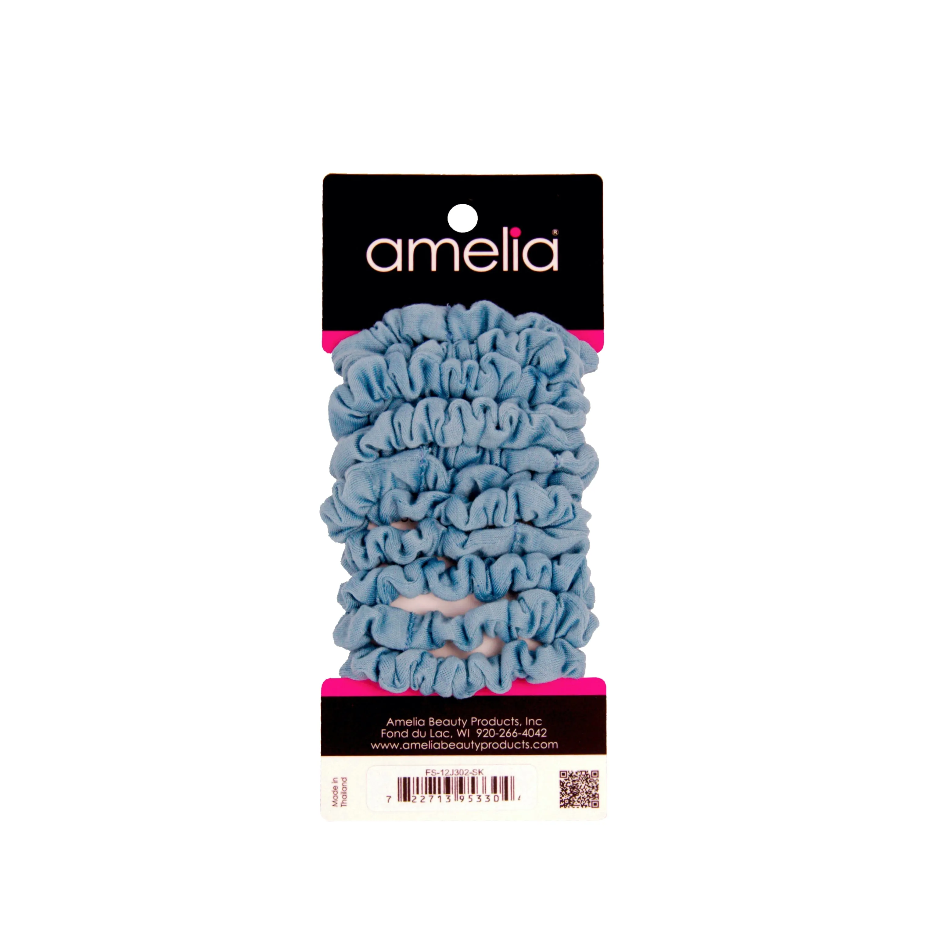 Amelia Beauty, Sky Jersey Scrunchies, 2.25in Diameter, Gentle on Hair, Strong Hold, No Snag, No Dents or Creases. 12 Pack