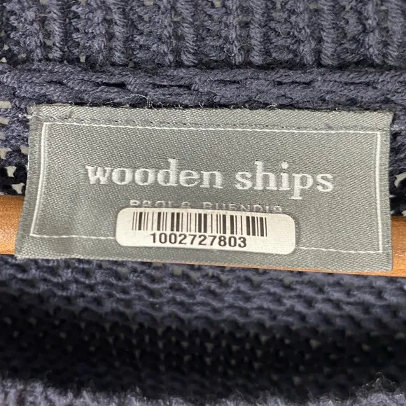Anthropologie: Wooden Ships Navy blue GAME DAY COTTON open knit sweater M/L