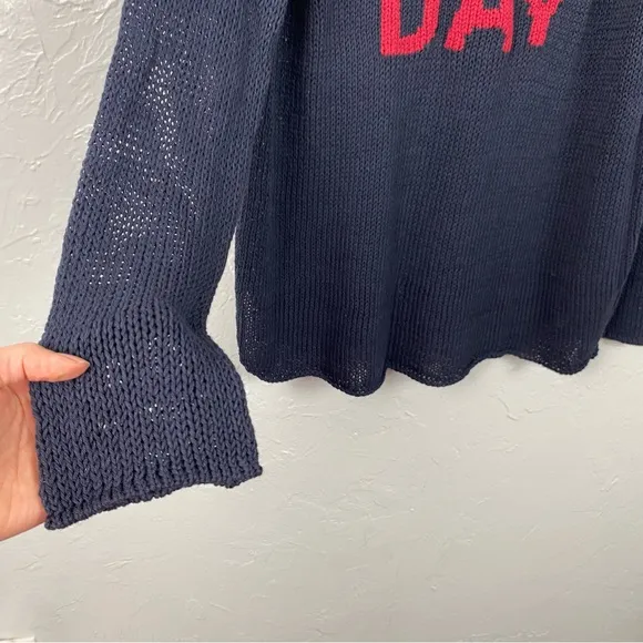 Anthropologie: Wooden Ships Navy blue GAME DAY COTTON open knit sweater M/L