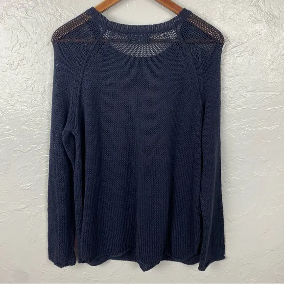 Anthropologie: Wooden Ships Navy blue GAME DAY COTTON open knit sweater M/L