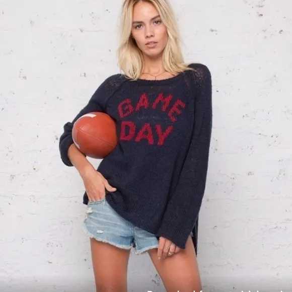 Anthropologie: Wooden Ships Navy blue GAME DAY COTTON open knit sweater M/L
