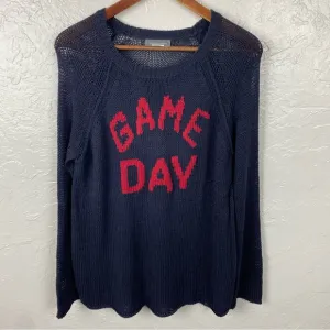 Anthropologie: Wooden Ships Navy blue GAME DAY COTTON open knit sweater M/L