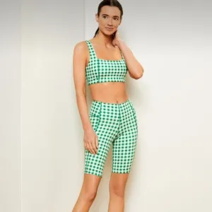 Antonio Melani Active Gingham Square Neck Coordinating Sports Bra with Shorts!