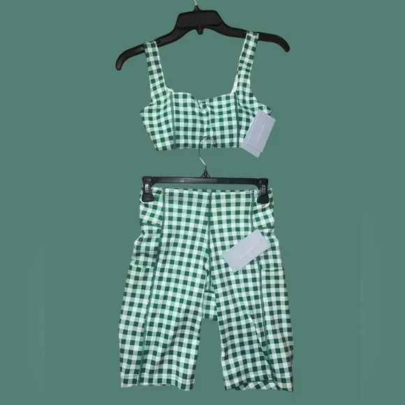 Antonio Melani Active Gingham Square Neck Coordinating Sports Bra with Shorts!