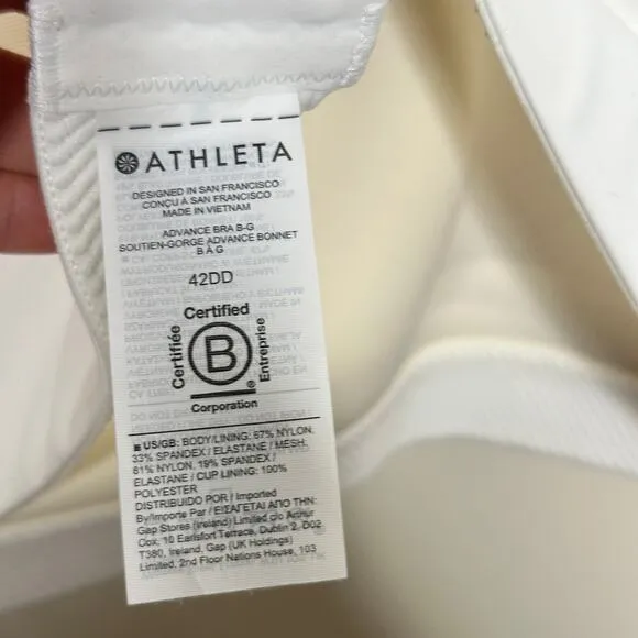 ATHLETA Advance Sports Bra B-G Wireless White Sz 42DD