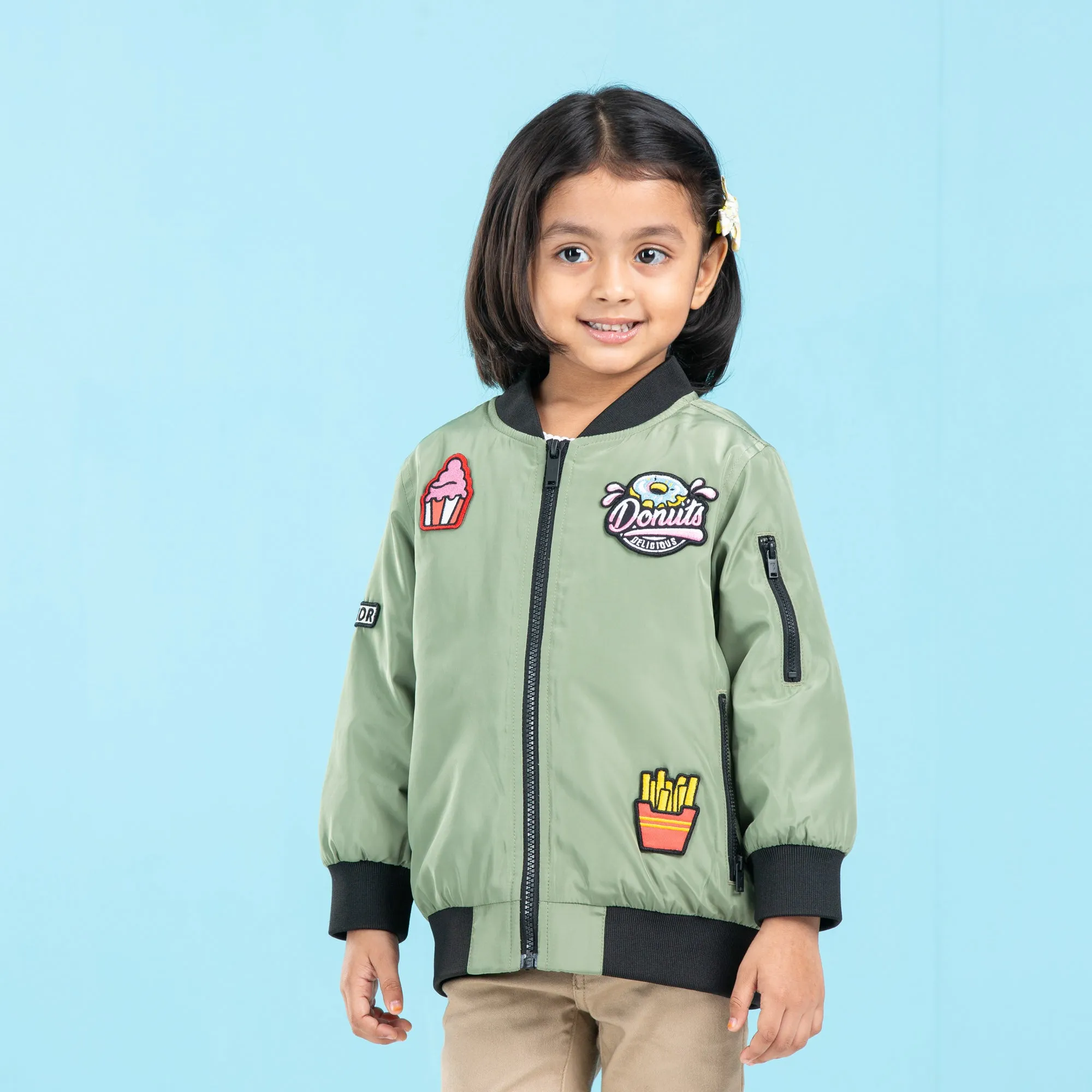 Baby Girls Bomber Jacket- Light Olive