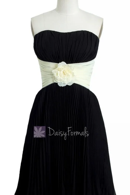 Black Cream Short Bridesmaid Dress,Layered Hem Black Bridal Party Dress (BM484)