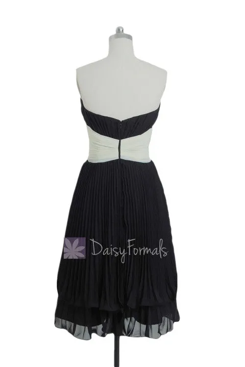 Black Cream Short Bridesmaid Dress,Layered Hem Black Bridal Party Dress (BM484)