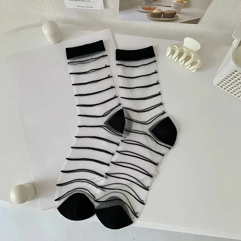 Black Crystal Silk Polka Dot Lace Socks