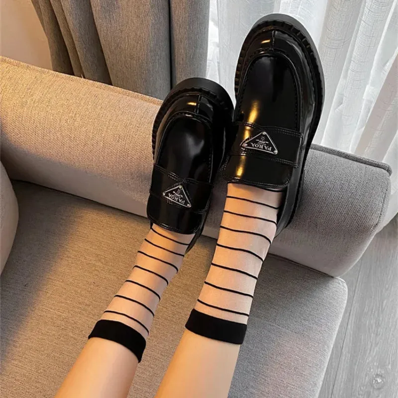Black Crystal Silk Polka Dot Lace Socks