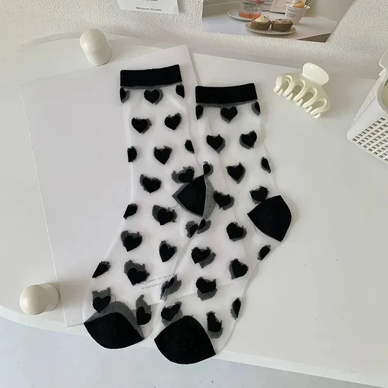 Black Crystal Silk Polka Dot Lace Socks