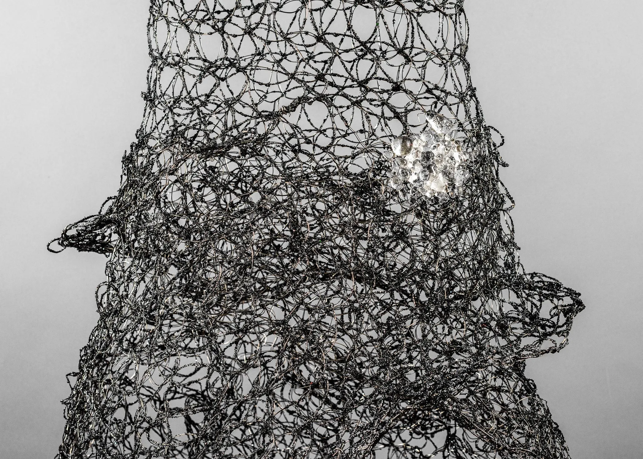 Black Silver Long Dress Wire Sculpture ~ Noctis Cataracta Dress (Nighttime Waterfall Dress)