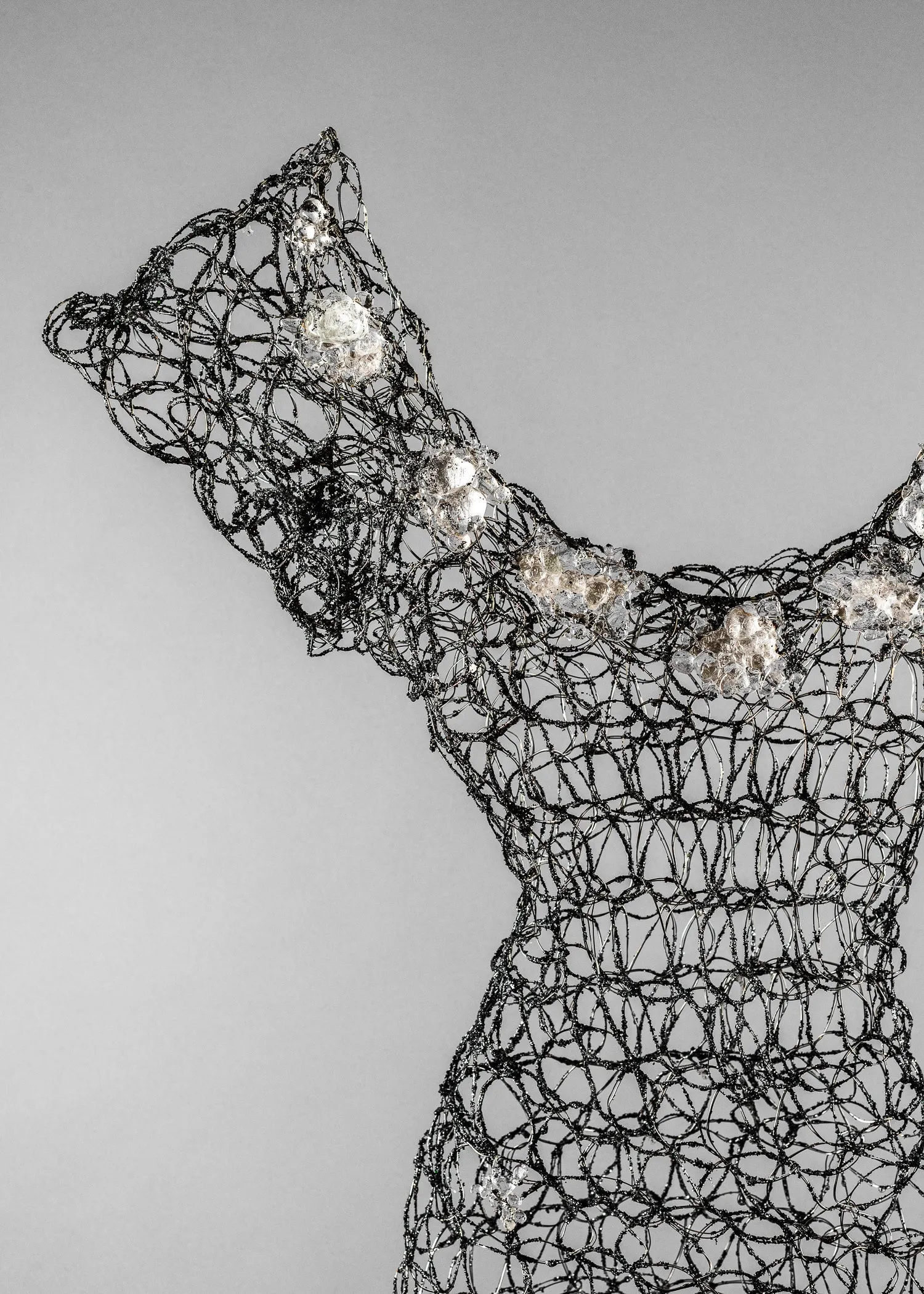 Black Silver Long Dress Wire Sculpture ~ Noctis Cataracta Dress (Nighttime Waterfall Dress)