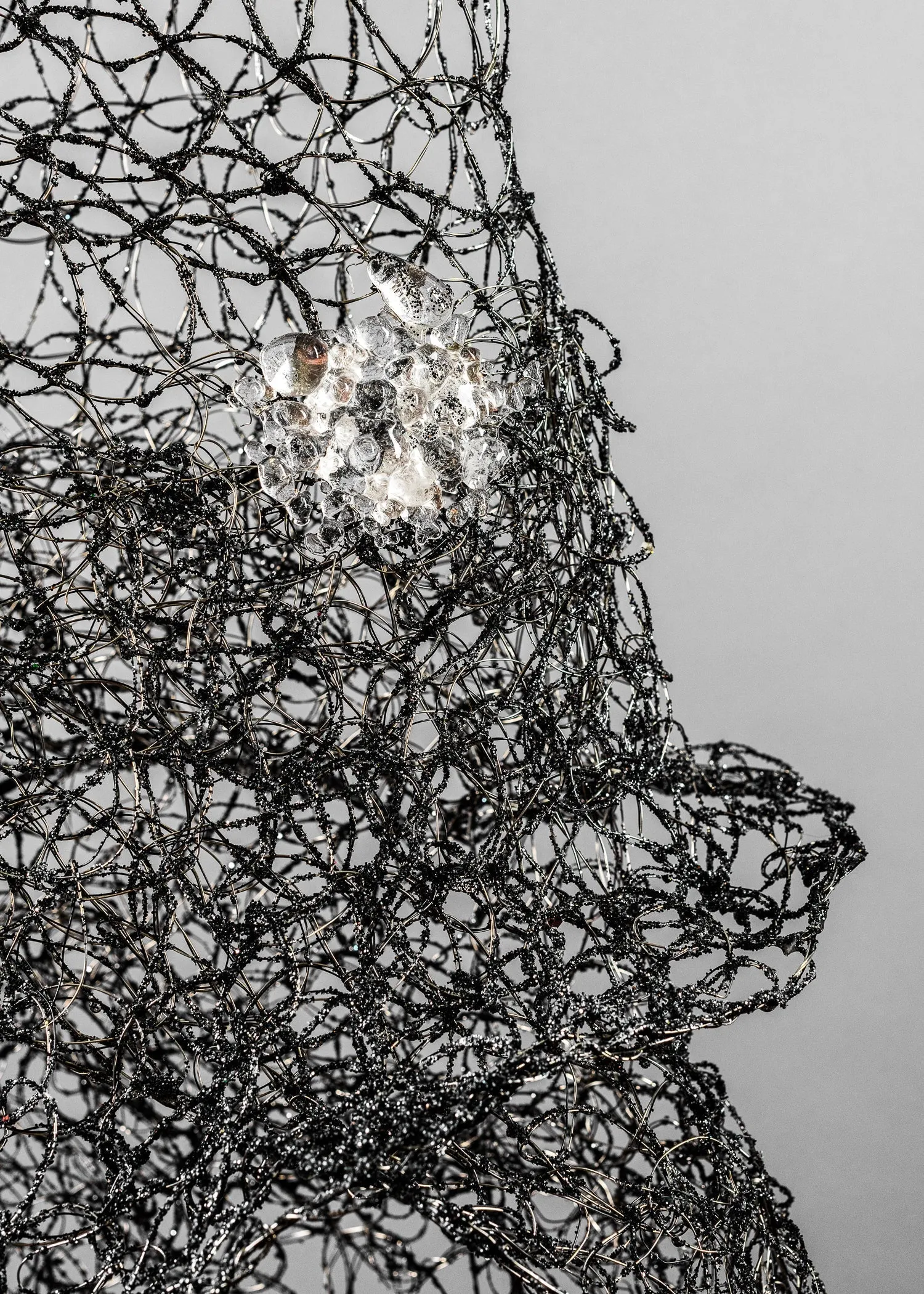 Black Silver Long Dress Wire Sculpture ~ Noctis Cataracta Dress (Nighttime Waterfall Dress)