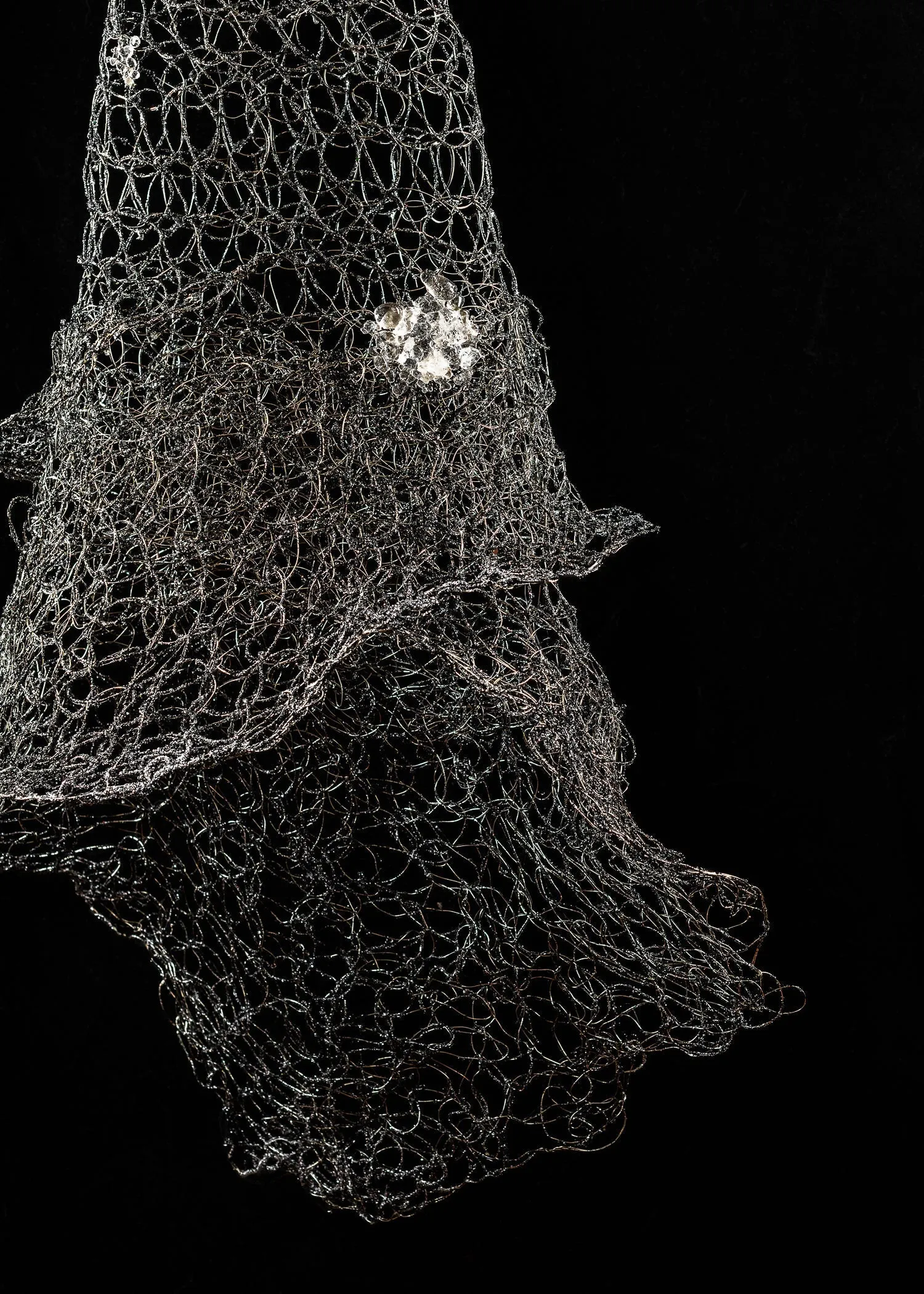 Black Silver Long Dress Wire Sculpture ~ Noctis Cataracta Dress (Nighttime Waterfall Dress)