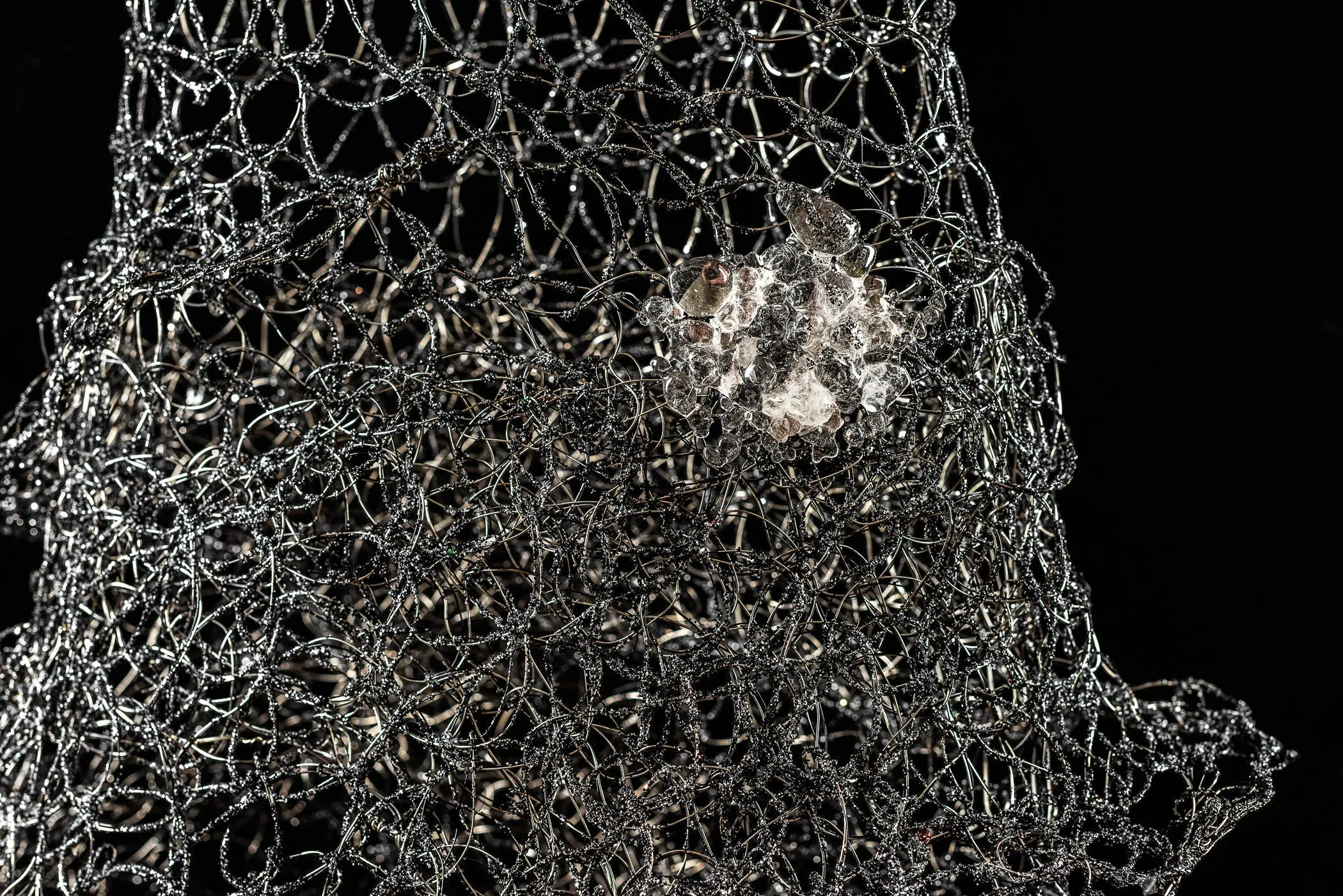 Black Silver Long Dress Wire Sculpture ~ Noctis Cataracta Dress (Nighttime Waterfall Dress)