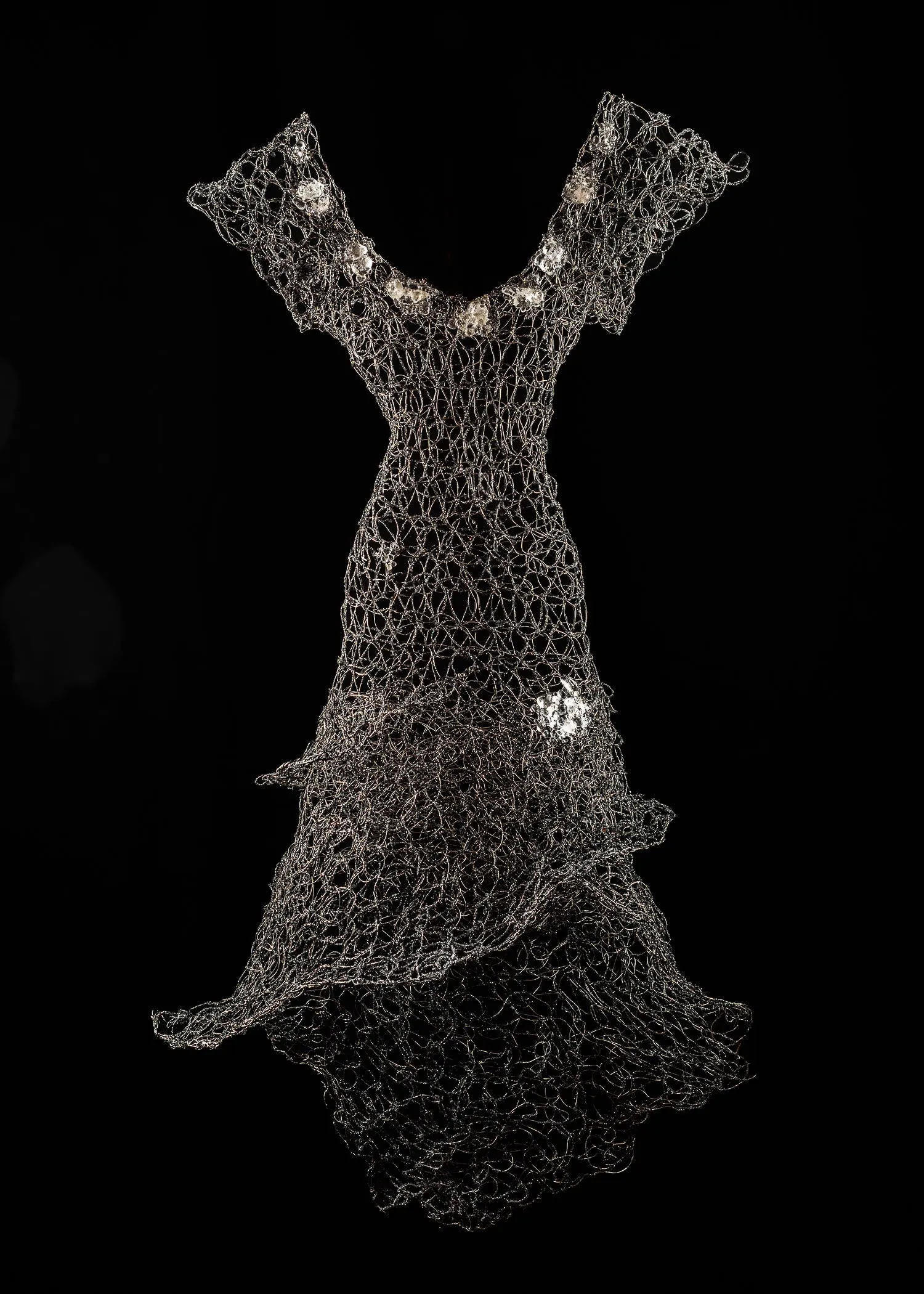 Black Silver Long Dress Wire Sculpture ~ Noctis Cataracta Dress (Nighttime Waterfall Dress)