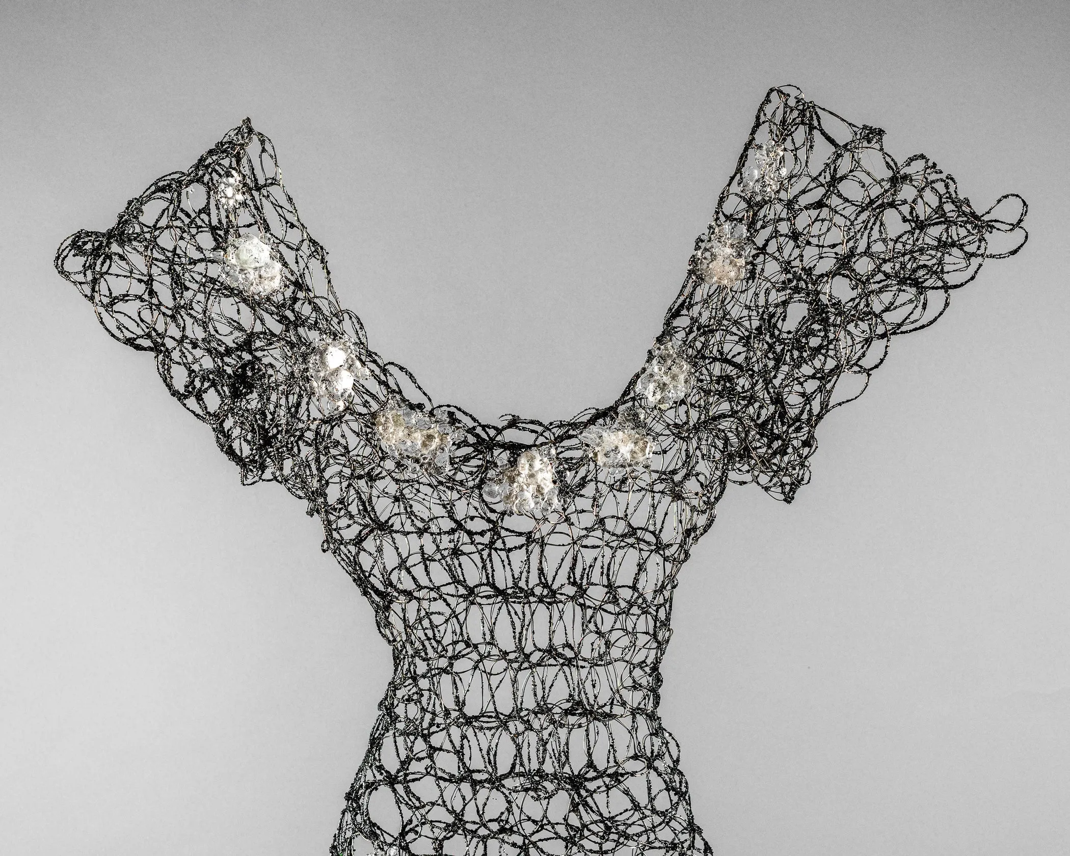 Black Silver Long Dress Wire Sculpture ~ Noctis Cataracta Dress (Nighttime Waterfall Dress)