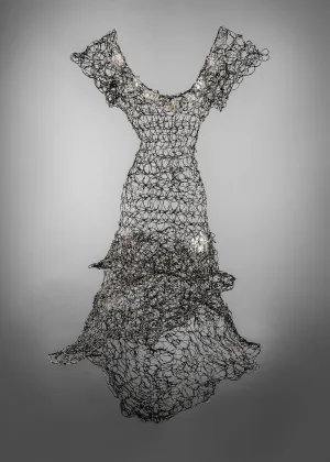 Black Silver Long Dress Wire Sculpture ~ Noctis Cataracta Dress (Nighttime Waterfall Dress)