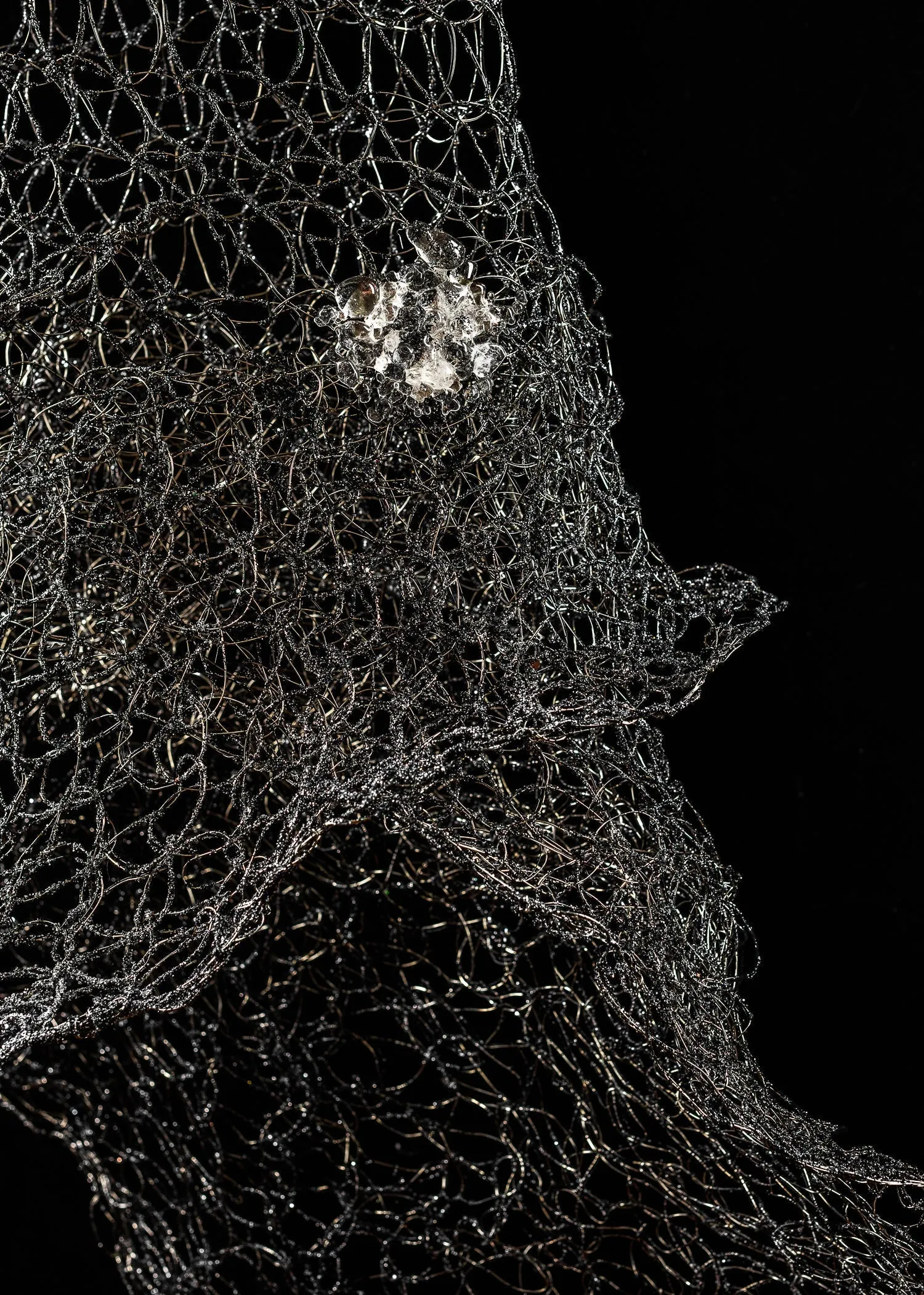 Black Silver Long Dress Wire Sculpture ~ Noctis Cataracta Dress (Nighttime Waterfall Dress)