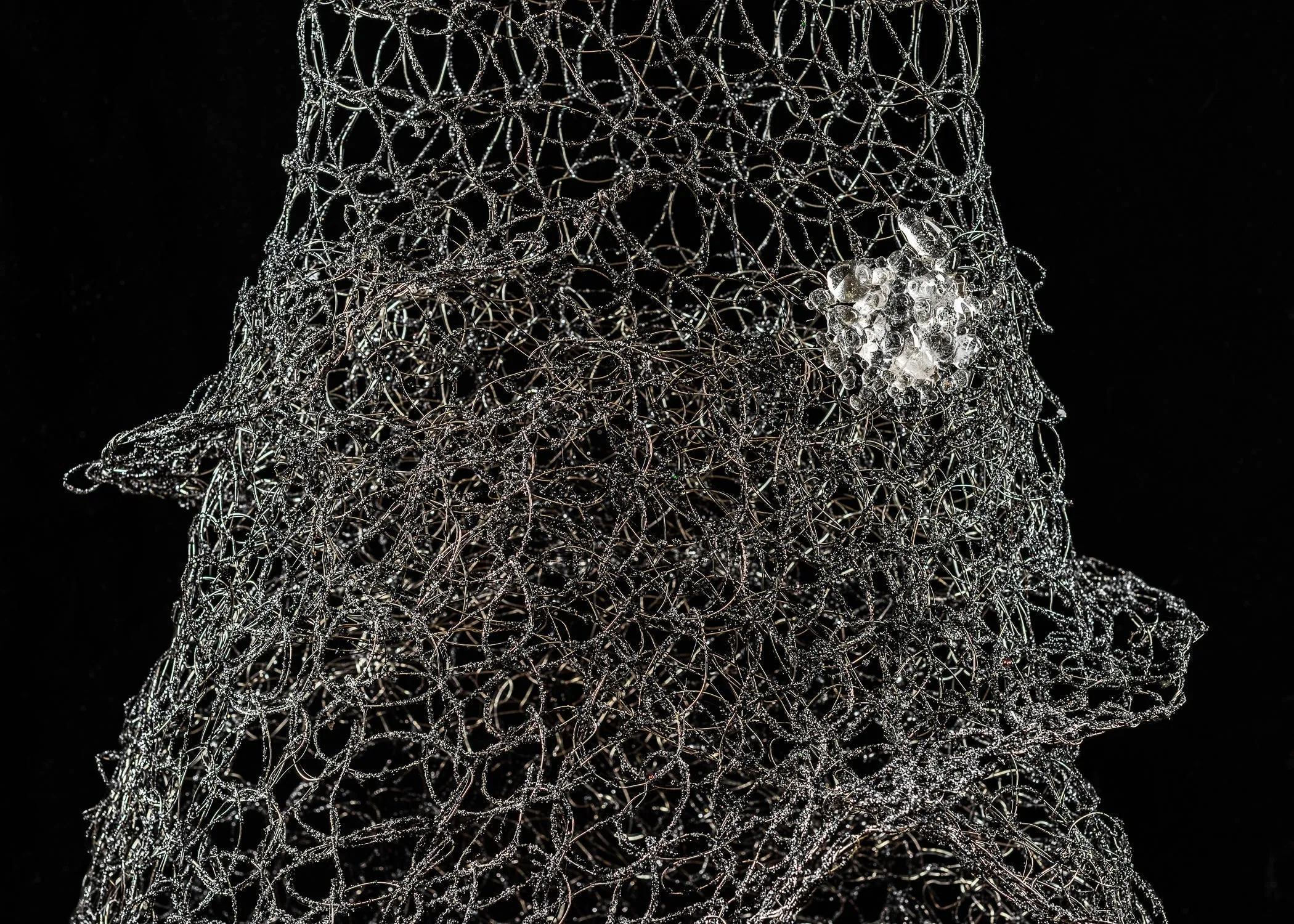 Black Silver Long Dress Wire Sculpture ~ Noctis Cataracta Dress (Nighttime Waterfall Dress)