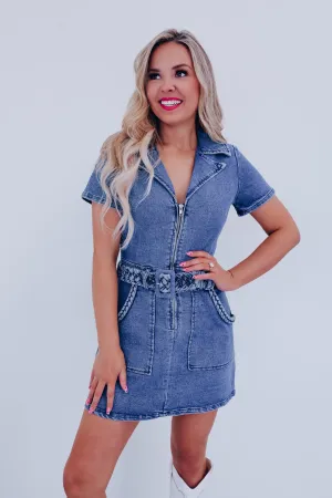 Brandi Braided Belt Denim Dress