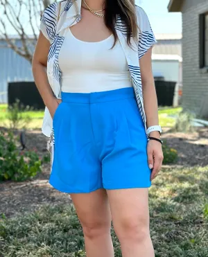 Brilliant Blue Pleated Shorts