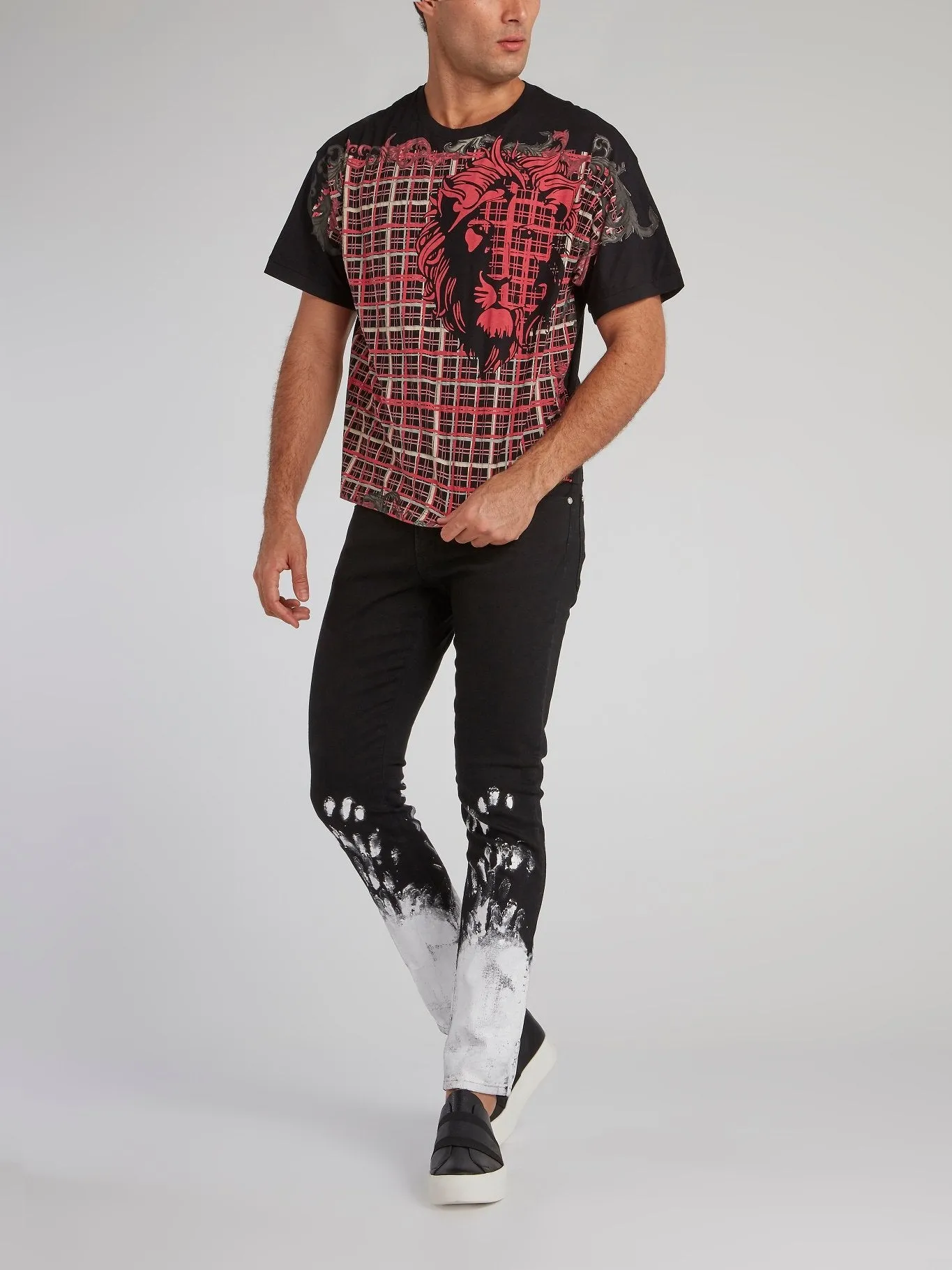 Check Panel Lion Print Top