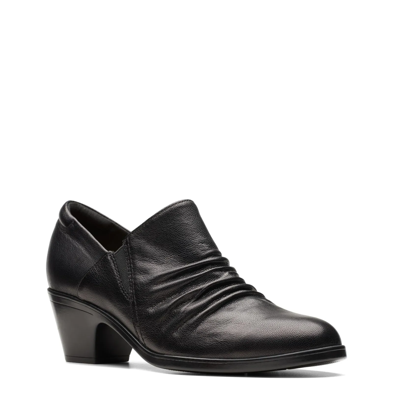 Clarks Women's Emily2 Cove Pump, Black Leather, 7.5 Wide