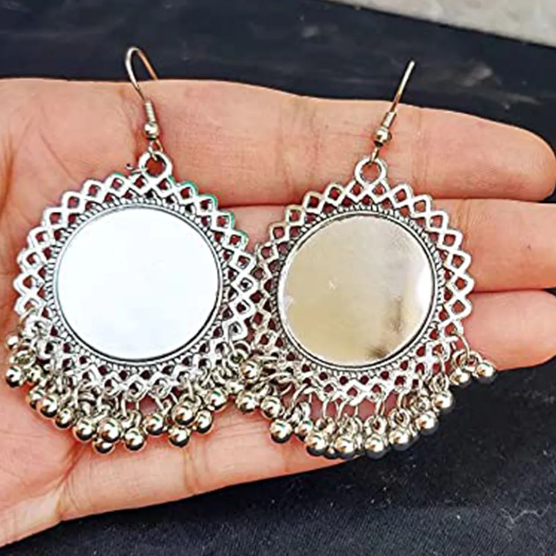 Combo of 4 Oxidized Silver Mirror Chandbali Jhumki