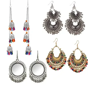 Combo of 4 Oxidized Silver Mirror Chandbali Jhumki