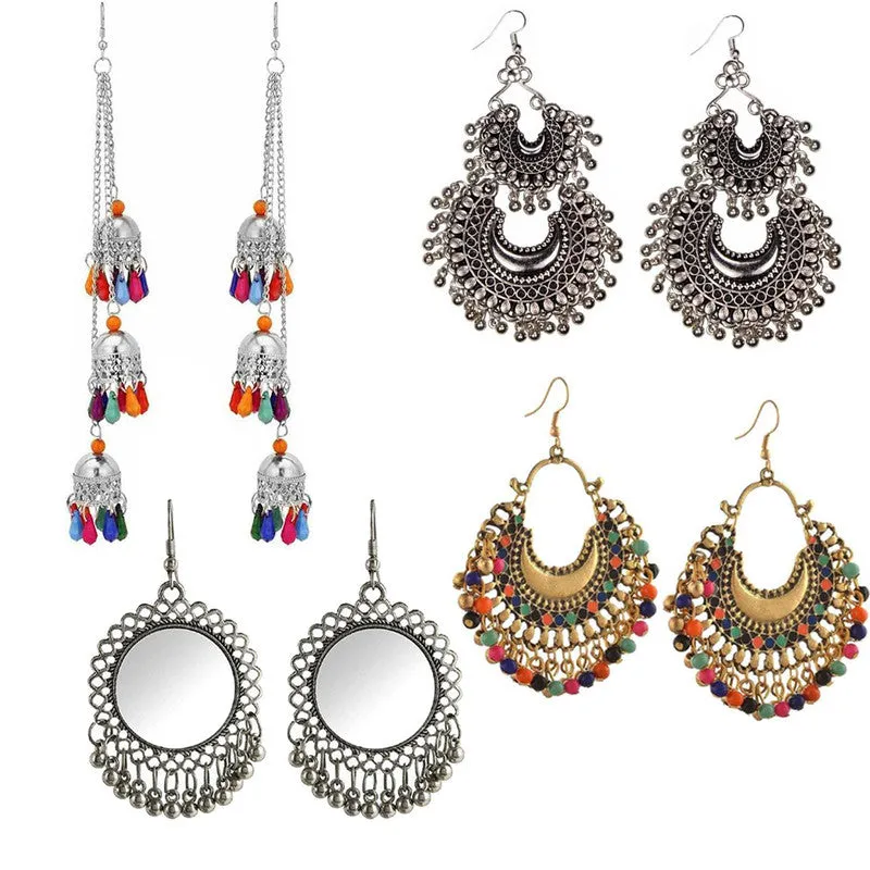 Combo of 4 Oxidized Silver Mirror Chandbali Jhumki