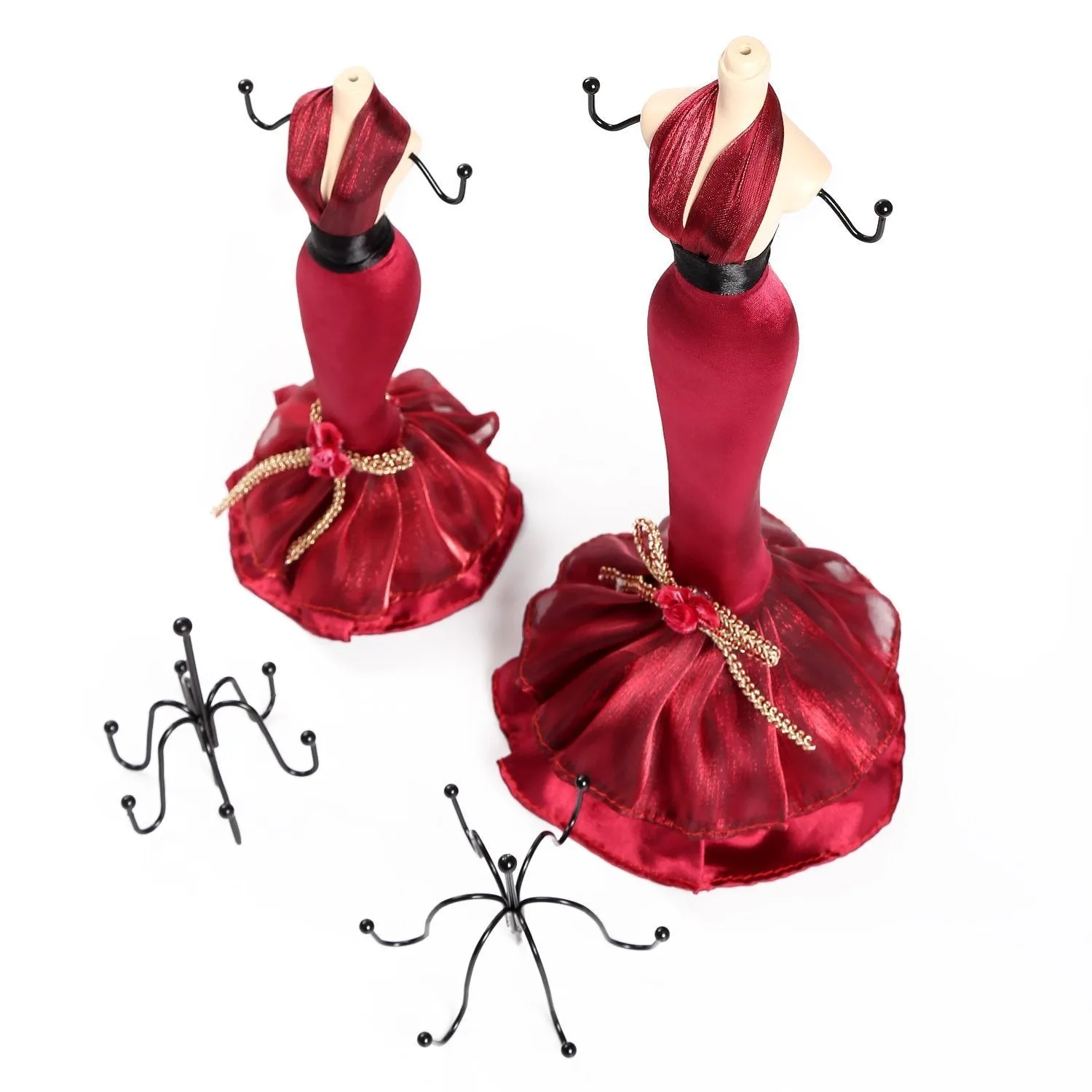 CORALTEA Jewelry Holder Set of 4 Hanging Necklace Earring Bracelet Rings Orgaziner Shoe Dress Jewelry Display Stand (red)