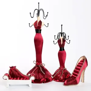 CORALTEA Jewelry Holder Set of 4 Hanging Necklace Earring Bracelet Rings Orgaziner Shoe Dress Jewelry Display Stand (red)