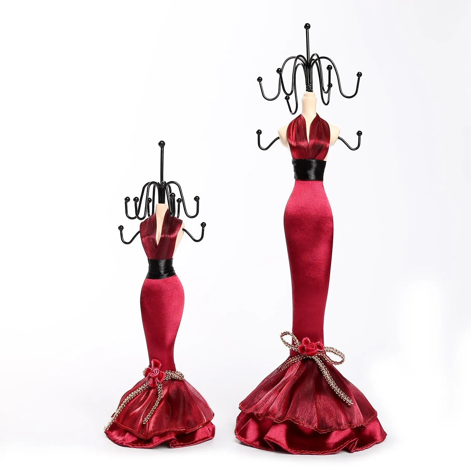 CORALTEA Jewelry Holder Set of 4 Hanging Necklace Earring Bracelet Rings Orgaziner Shoe Dress Jewelry Display Stand (red)
