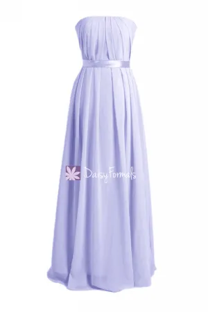 Custom Long Lavender Chiffon Bridesmaids Dress Strapless Junior Dress (FL4031)
