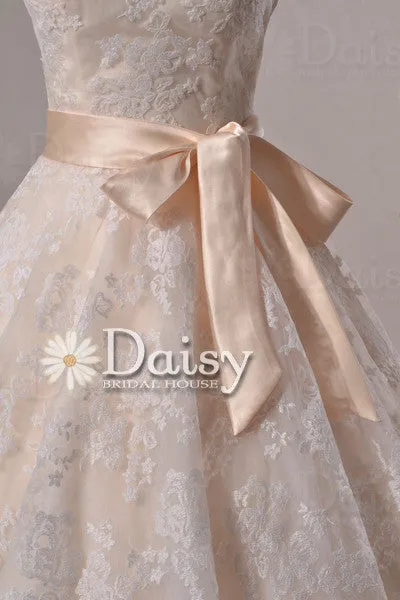 Cute Vintage Lace Wedding Dress, Tea Length lace wedding dress with cap sleeves (Sally)