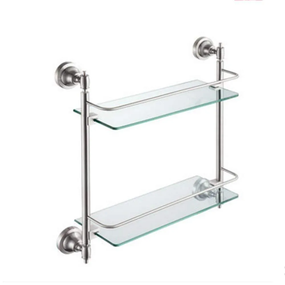 DEED Wall Hanging Mount Rack Toilet Shelf Stainless Steel Bathroom Shelf Shelf Bathroom Glass Shelf Cosmetics Double Storage Rack,43.6cm