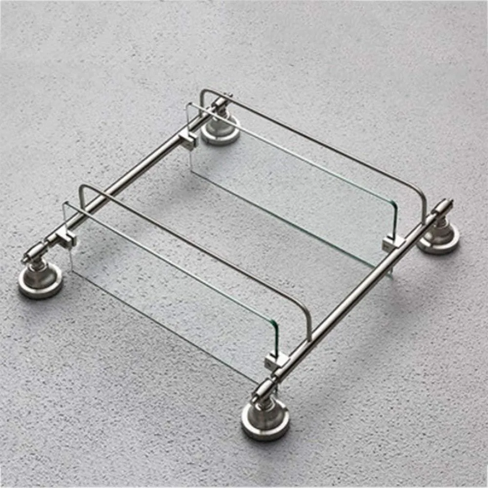DEED Wall Hanging Mount Rack Toilet Shelf Stainless Steel Bathroom Shelf Shelf Bathroom Glass Shelf Cosmetics Double Storage Rack,43.6cm
