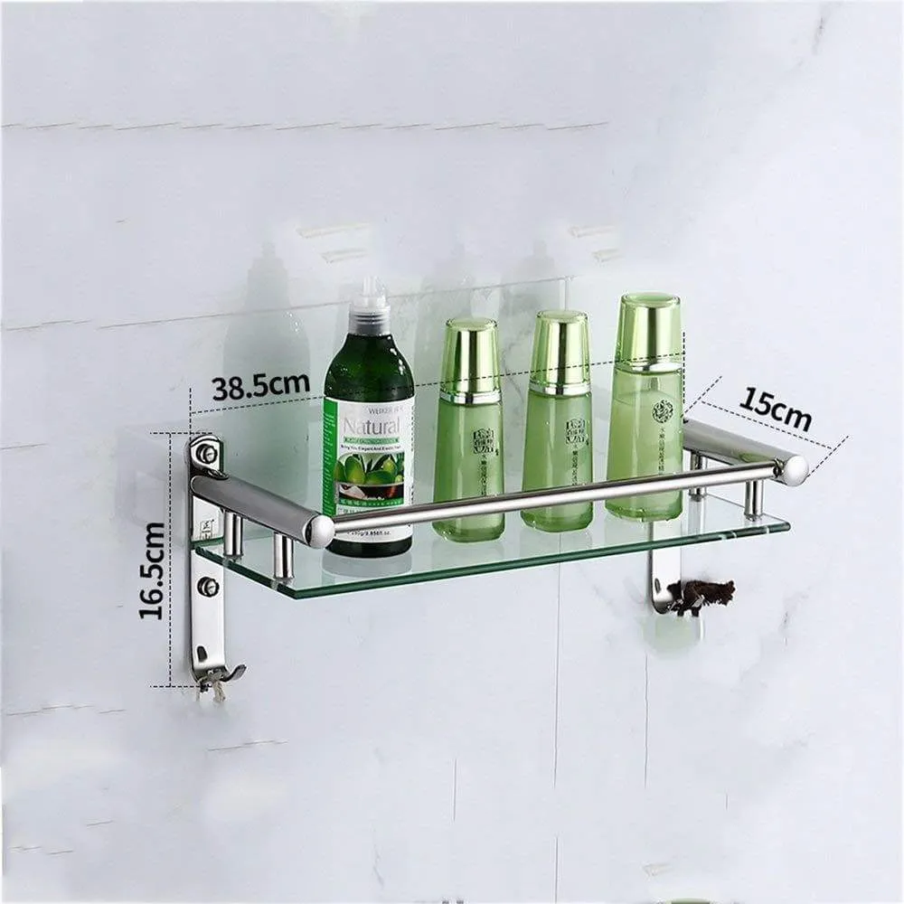 DEED Wall Hanging Mount Rack Toilet Shelf Stainless Steel Bathroom Shelf Three Layers Bathroom Glass Shelf Shower Room Wall Hanging Storage Rack,38.5cm