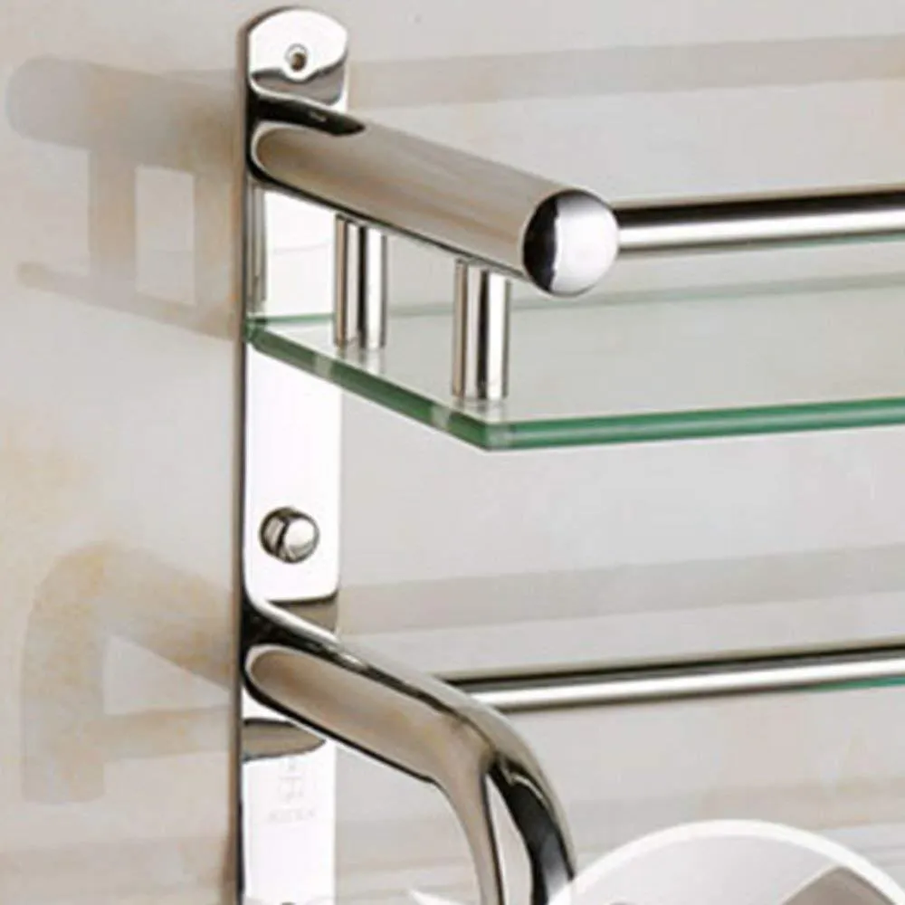 DEED Wall Hanging Mount Rack Toilet Shelf Stainless Steel Bathroom Shelf Three Layers Bathroom Glass Shelf Shower Room Wall Hanging Storage Rack,38.5cm