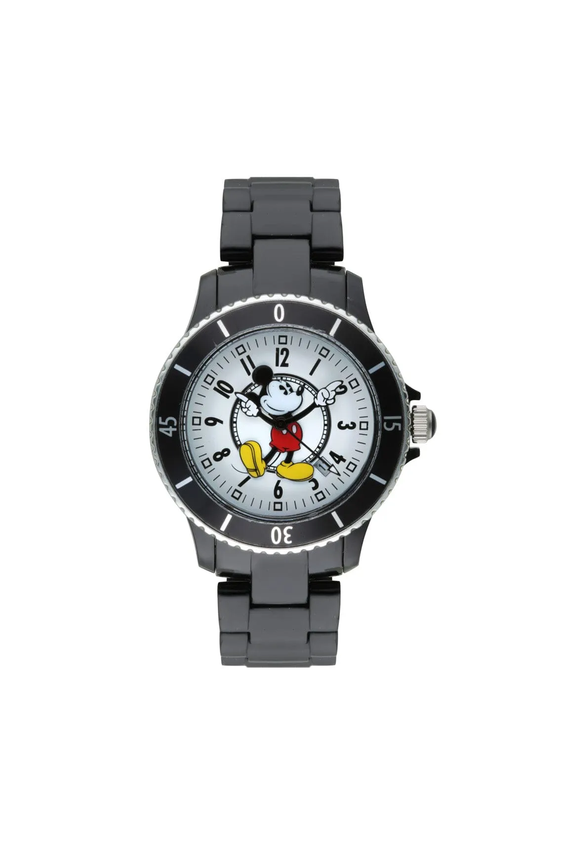 Disney Mickey Sports 40mm White Dial Black Stainless Steel Watch